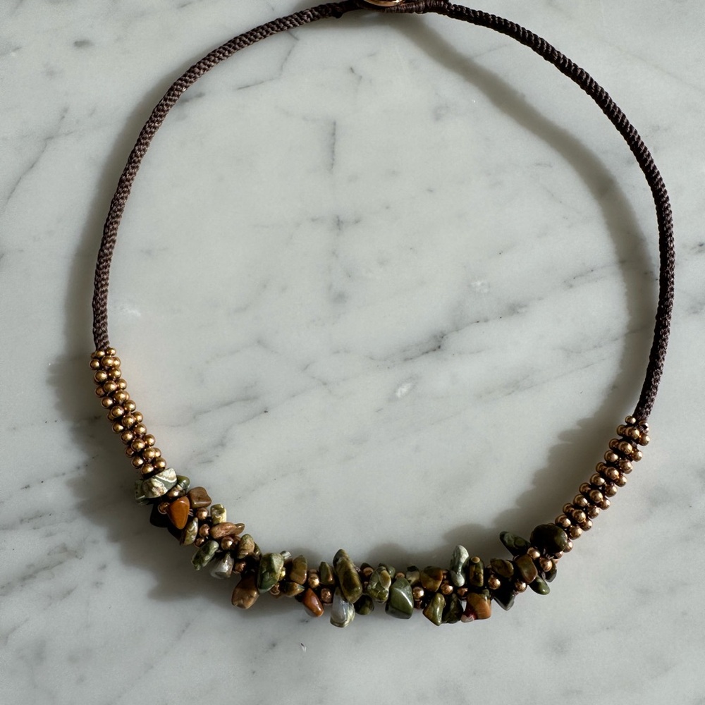 Brown and Green Beaded Necklace